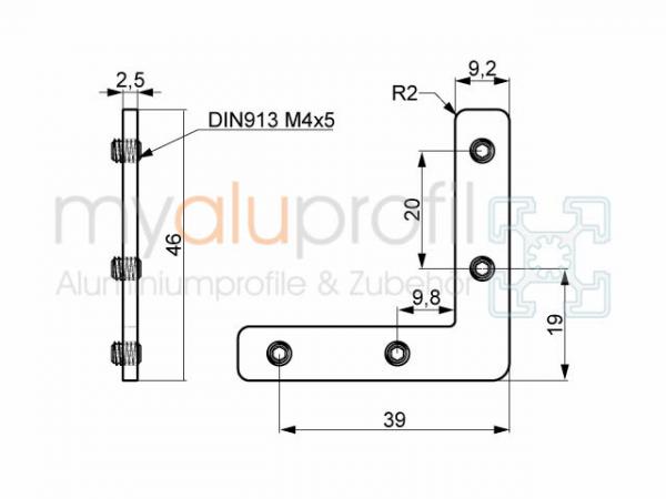 Miter angle Nut6-20 with grub screws